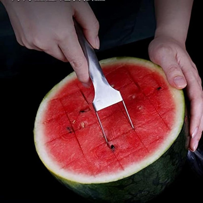 YUEOL 2 قطعة شوكة سلاسل بطيخ، سلاسل بطيخ من الفولاذ المقاوم للصدأ 2 في 1، شوكات فواكه سلاسل سكين من الفولاذ المقاوم للصدأ لحفلات العائلة والتخييم - Image 2